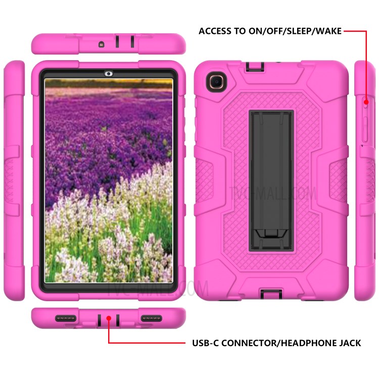 Slide-Out Kickstand Design PC + TPU + Silicone Contrast Color Tablet Case Cover for Samsung Galaxy Tab A 8.4 (2020) T307/T307u - Rose Red/Black-2