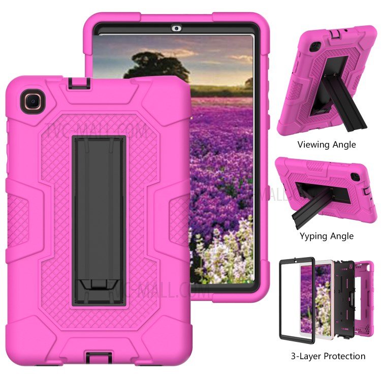 Slide-Out Kickstand Design PC + TPU + Silicone Contrast Color Tablet Case Cover for Samsung Galaxy Tab A 8.4 (2020) T307/T307u - Rose Red/Black-3