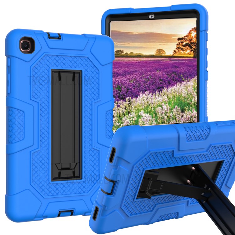 Slide-Out Kickstand Design PC + TPU + Silicone Contrast Color Tablet Case Cover for Samsung Galaxy Tab A 8.4 (2020) T307/T307u - Dark Blue/Black-1