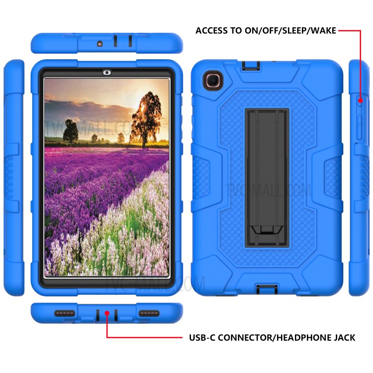 Slide-Out Kickstand Design PC + TPU + Silicone Contrast Color Tablet Case Cover for Samsung Galaxy Tab A 8.4 (2020) T307/T307u - Dark Blue/Black-2