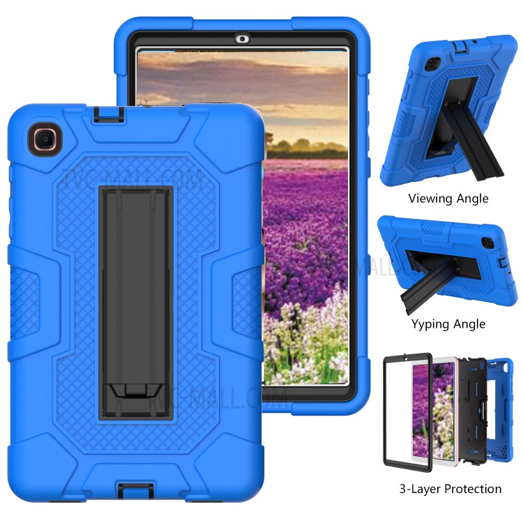 Slide-Out Kickstand Design PC + TPU + Silicone Contrast Color Tablet Case Cover for Samsung Galaxy Tab A 8.4 (2020) T307/T307u - Dark Blue/Black-3