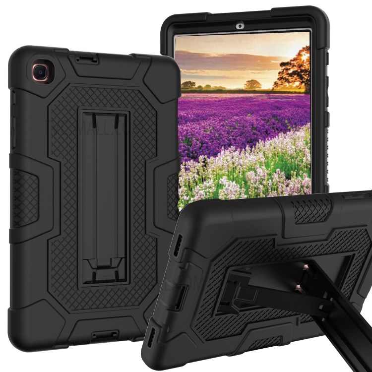 Slide-Out Kickstand Design PC + TPU + Silicone Contrast Color Tablet Case Cover for Samsung Galaxy Tab A 8.4 (2020) T307/T307u - Black/Black-1