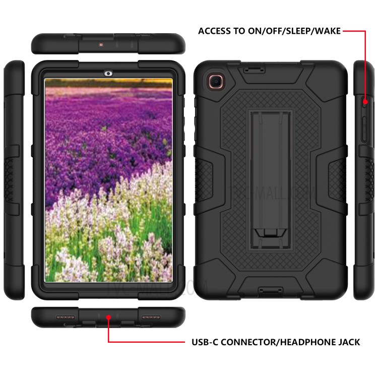 Slide-Out Kickstand Design PC + TPU + Silicone Contrast Color Tablet Case Cover for Samsung Galaxy Tab A 8.4 (2020) T307/T307u - Black/Black-2