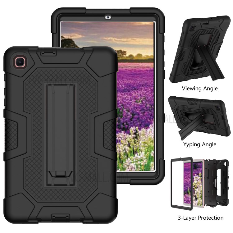 Slide-Out Kickstand Design PC + TPU + Silicone Contrast Color Tablet Case Cover for Samsung Galaxy Tab A 8.4 (2020) T307/T307u - Black/Black-3