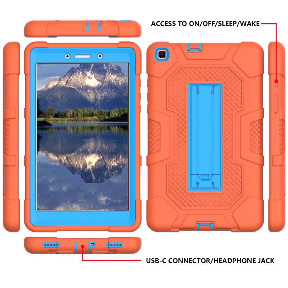 Kontrastfarbe PC TPU Silicon Tablet Hülle Slide-out Kickstand-design-deckung Für Samsung Galaxy Tab A 8.0 Wi-Fi (2019) SM-T290 - Orange/blau