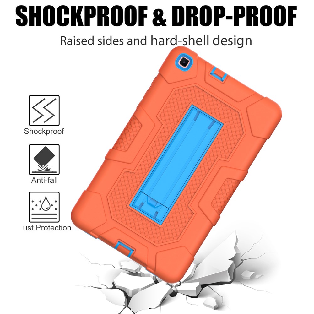 Contrast Color PC TPU Silicone Tablet Case Slide-Out Kickstand Design Cover for Samsung Galaxy Tab A 8.0 Wi-Fi (2019) SM-T290 - Orange/Blue-4
