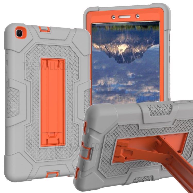 Contrast Color PC TPU Silicone Tablet Case Slide-Out Kickstand Design Cover for Samsung Galaxy Tab A 8.0 Wi-Fi (2019) SM-T290 - Grey/Orange-1