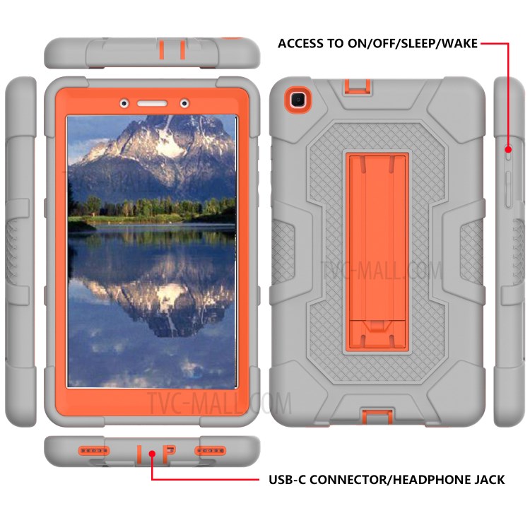 Contrast Color PC TPU Silicona Case de Tableta Deslice la Cubierta de Diseño de Parada de Patada Para Samsung Galaxy Tab A 8.0 Wi-Fi (2019) SM-T290 - Gris/naranja-2