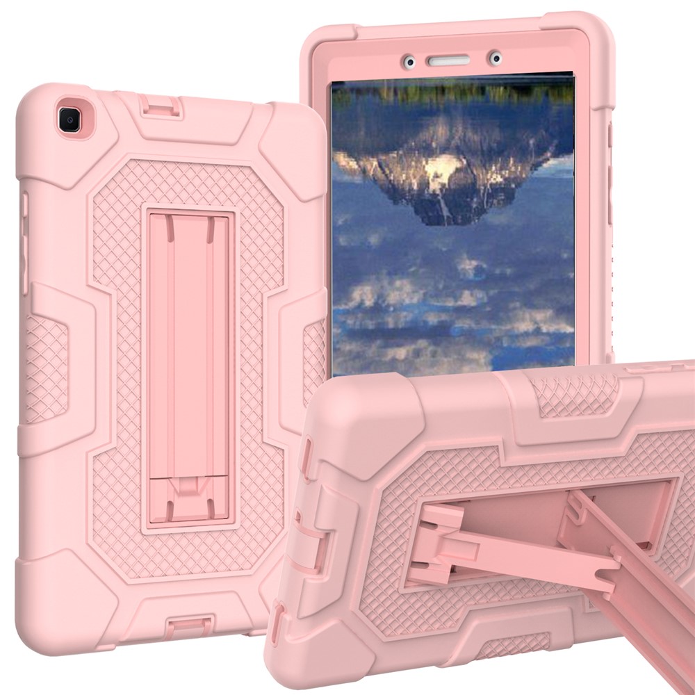 Contrast Color PC TPU Silicone Tablet Case Slide-Out Kickstand Design Cover for Samsung Galaxy Tab A 8.0 Wi-Fi (2019) SM-T290 - Rose Gold-1