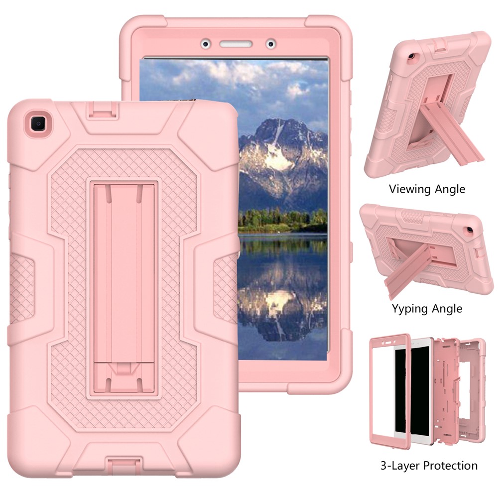 Contrast Color PC TPU Silicone Tablet Case Slide-Out Kickstand Design Cover for Samsung Galaxy Tab A 8.0 Wi-Fi (2019) SM-T290 - Rose Gold-3