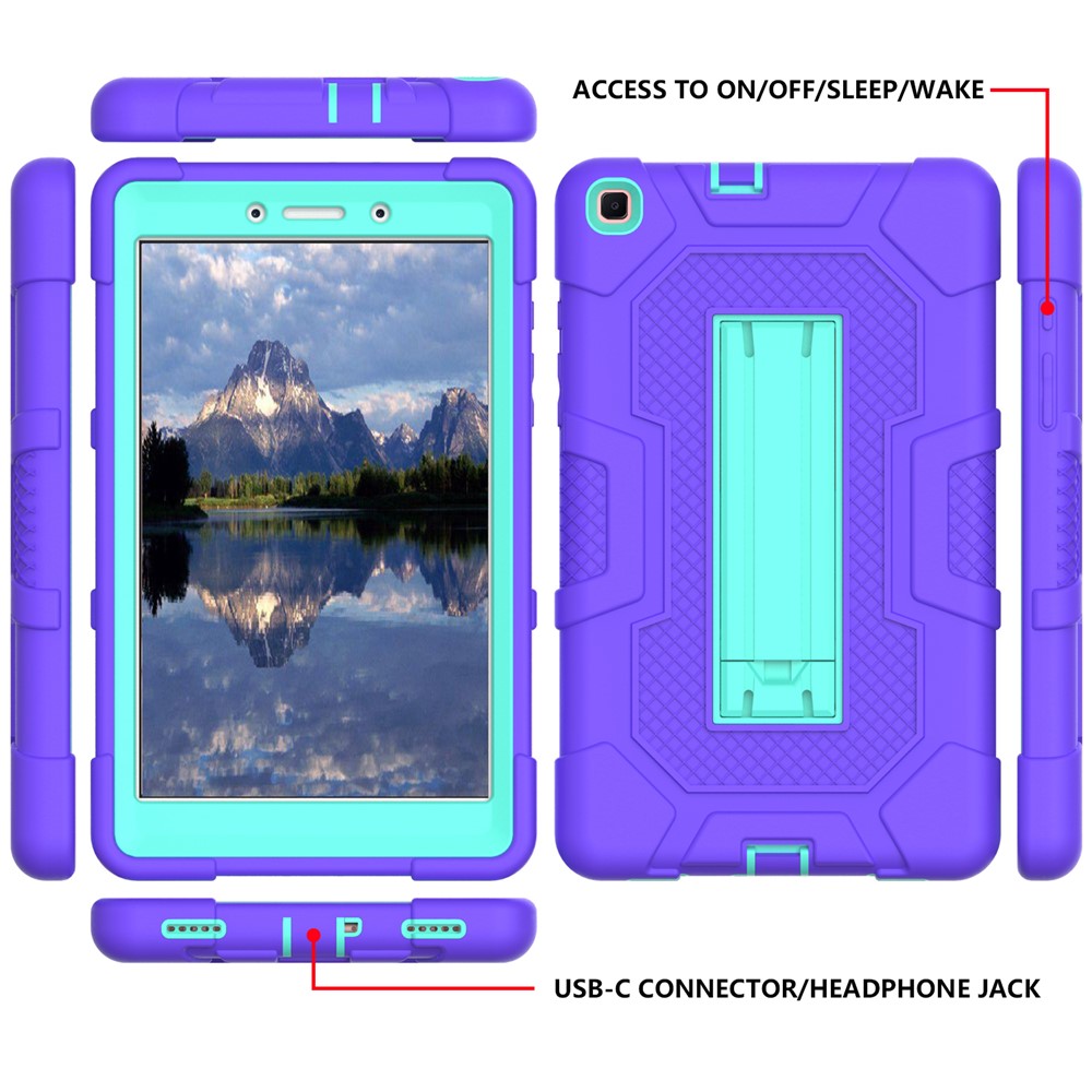 Contrast Color PC TPU Silicone Tablet Case Slide-Out Kickstand Design Cover for Samsung Galaxy Tab A 8.0 Wi-Fi (2019) SM-T290 - Purple/Mint Green-2