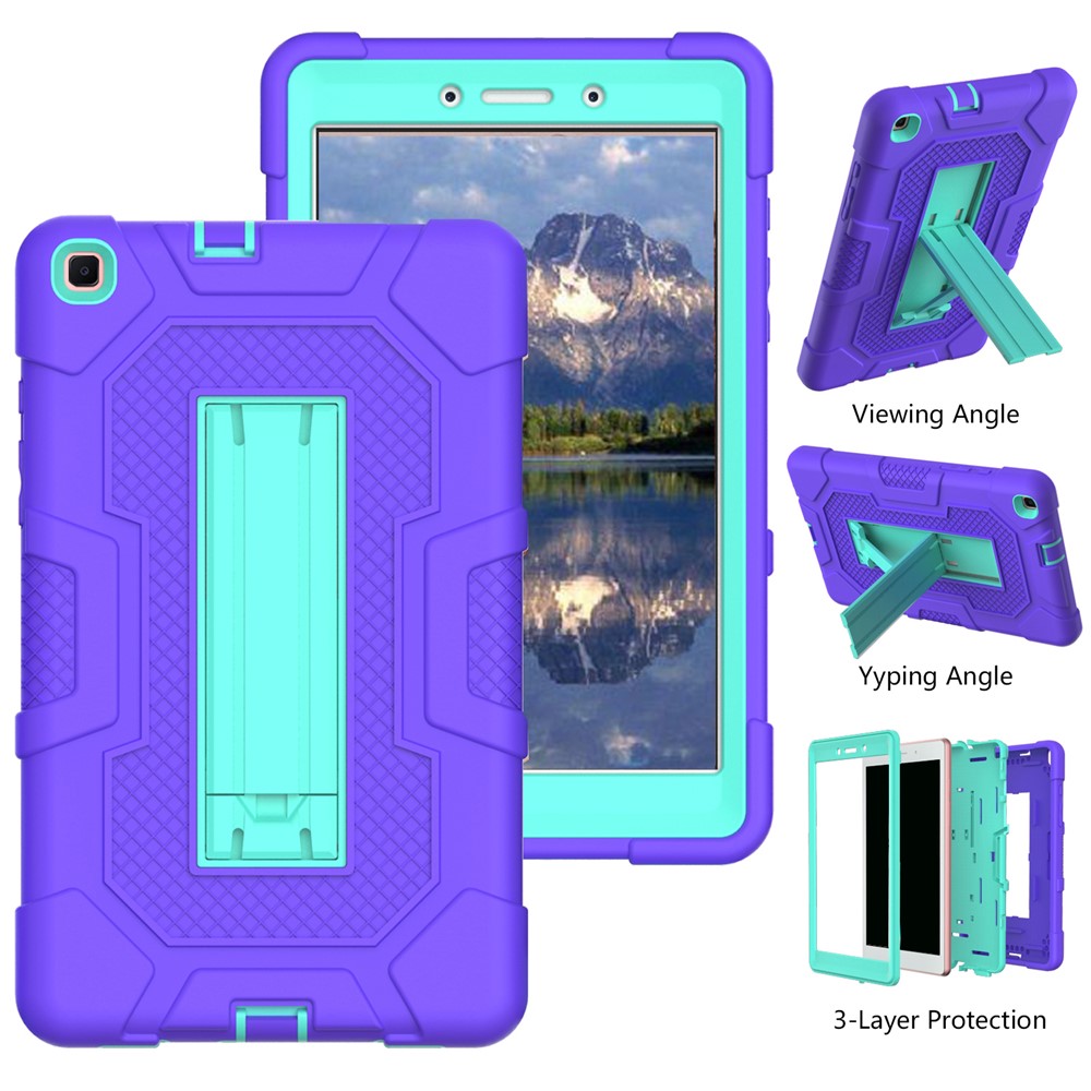 Contrast Color PC TPU Silicone Tablet Case Slide-Out Kickstand Design Cover for Samsung Galaxy Tab A 8.0 Wi-Fi (2019) SM-T290 - Purple/Mint Green-3