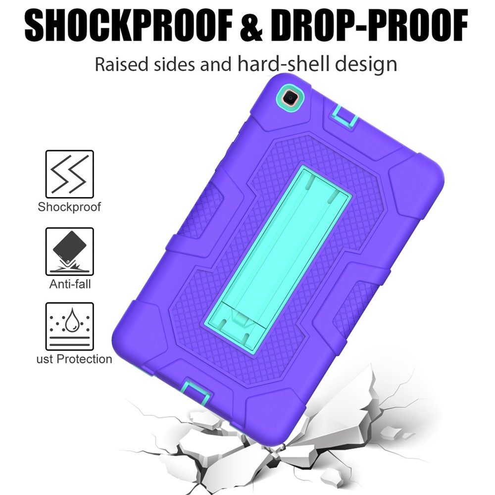 Contrast Color PC TPU Silicone Tablet Case Slide-Out Kickstand Design Cover for Samsung Galaxy Tab A 8.0 Wi-Fi (2019) SM-T290 - Purple/Mint Green-4