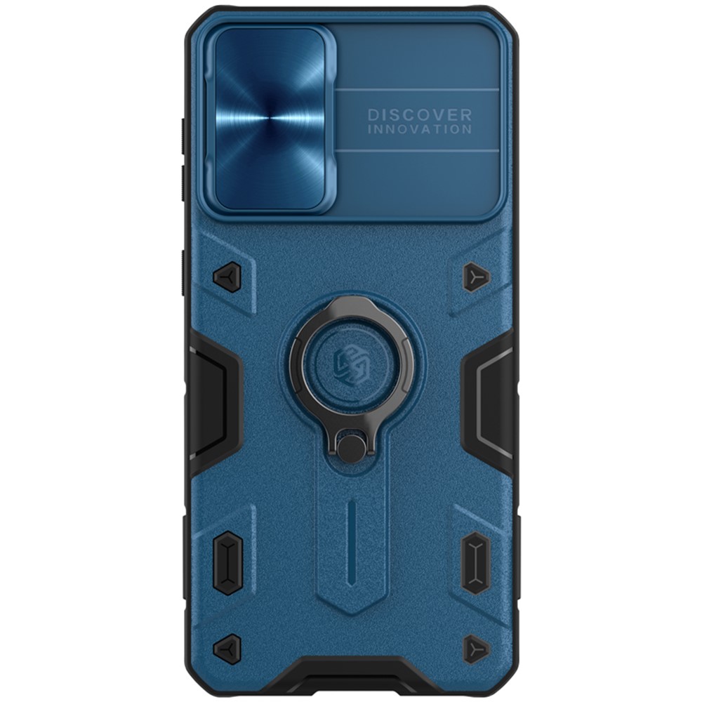 Nillkin Camshield Armour Case Pour Samsung Galaxy S21 Plus 5G Anti-scratch PC + TPU Hybrid Shell Avec Forme D'anneau - Bleu