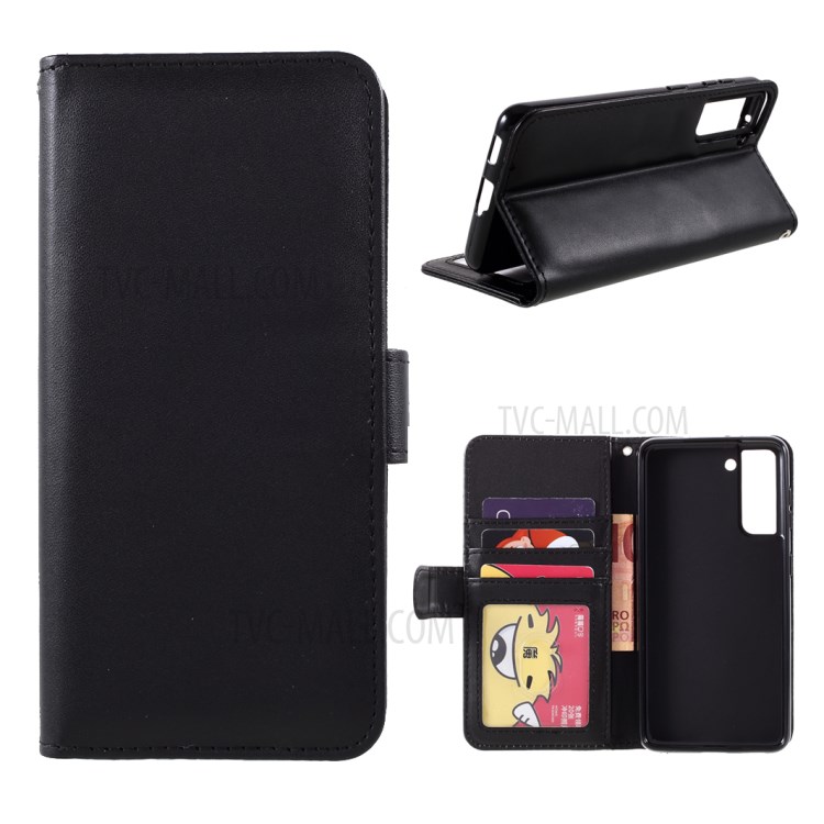 For Samsung Galaxy S21 Plus Wallet Stand Design PU Leather Folio Flip Mobile Cover - Black-1