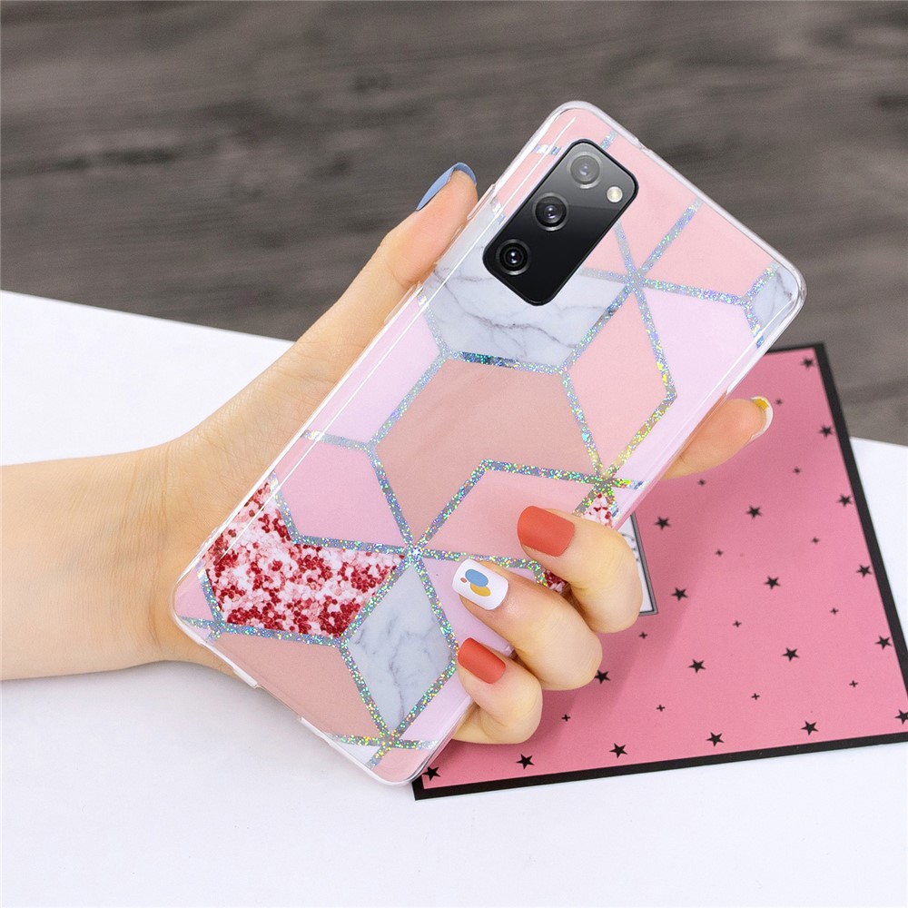 Impression de Motif en Marbre Couverture TPU IMD Pour Samsung Galaxy S20 fe 4g / fe 5g / S20 Lite / S20 fe 2022 - Rose / Rhombus