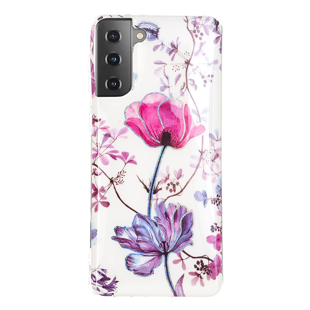 For Samsung Galaxy S21+ Marble Pattern Printing IMD Design TPU Cover - Lotus-3