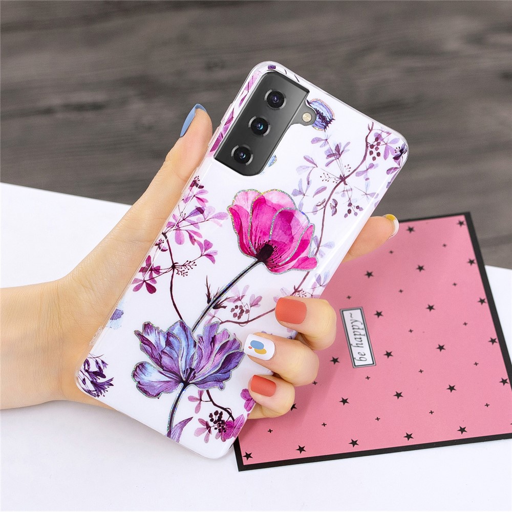 For Samsung Galaxy S21+ Marble Pattern Printing IMD Design TPU Cover - Lotus-5