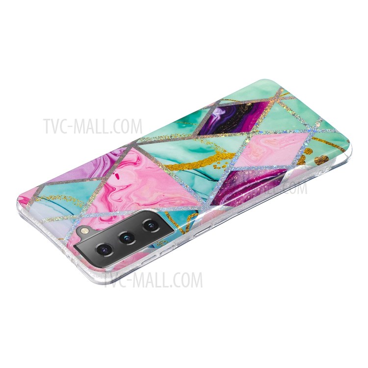 For Samsung Galaxy S21+ Marble Pattern Printing IMD Design TPU Cover - Triangle and Rhombus-4