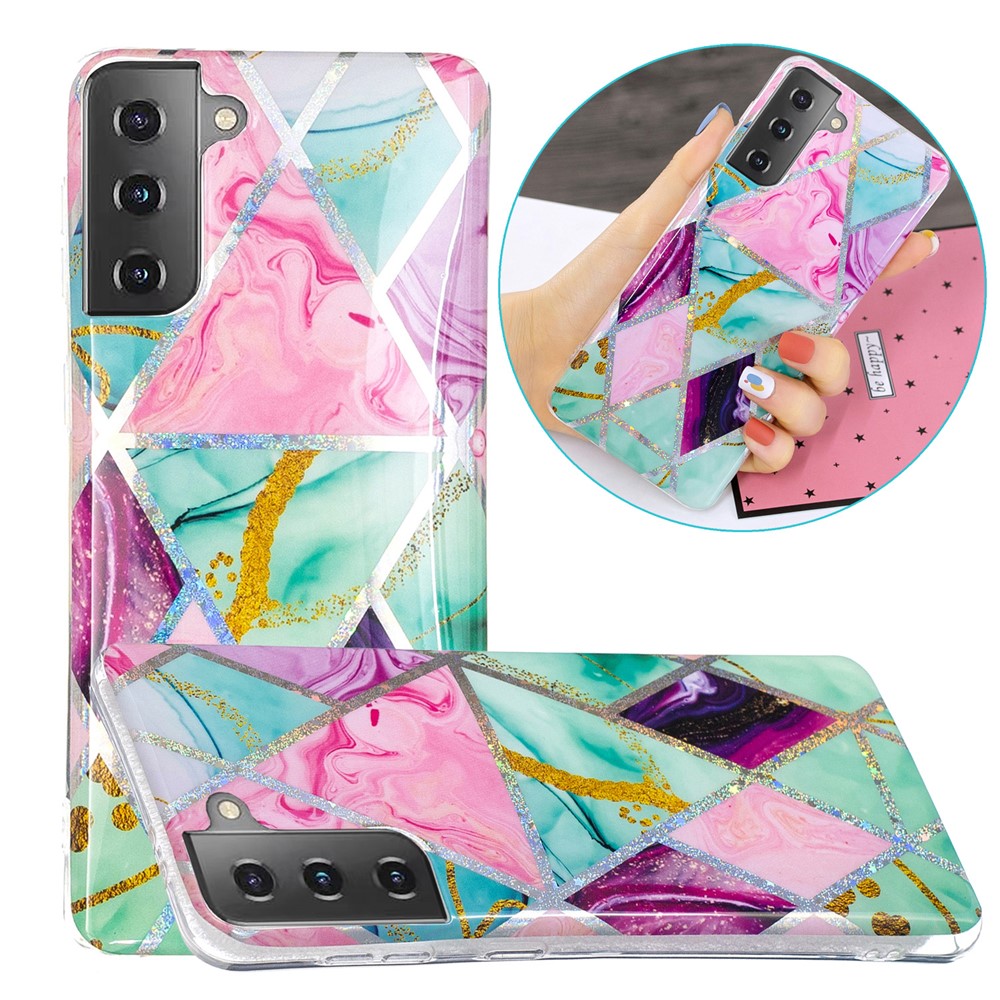 For Samsung Galaxy S21 Case Marble Pattern Printing IMD Design TPU Cover - Triangle and Rhombus-1
