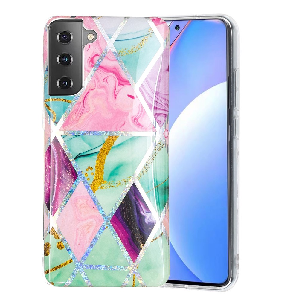 For Samsung Galaxy S21 Case Marble Pattern Printing IMD Design TPU Cover - Triangle and Rhombus-2