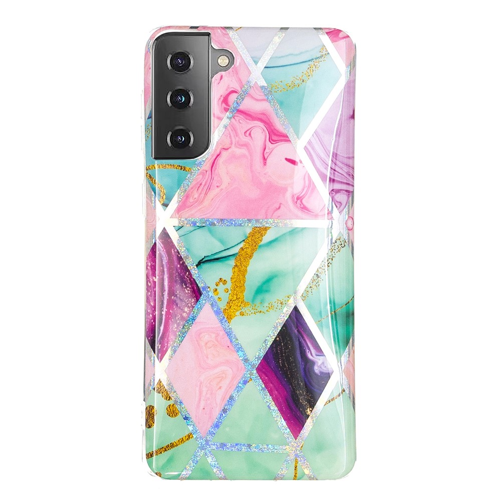 For Samsung Galaxy S21 Case Marble Pattern Printing IMD Design TPU Cover - Triangle and Rhombus-3