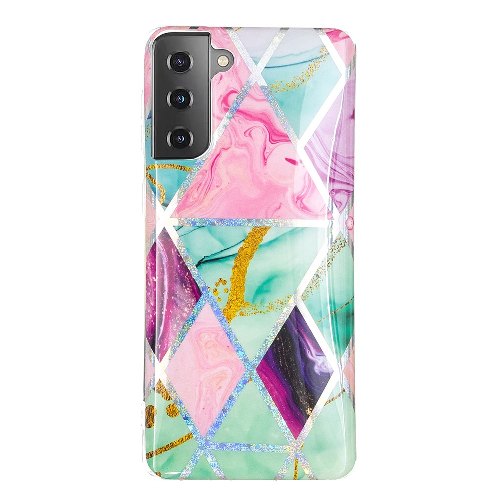 For Samsung Galaxy S21 4G/5G Case Marble Pattern Printing IMD Design TPU Cover - Triangle and Rhombus-3