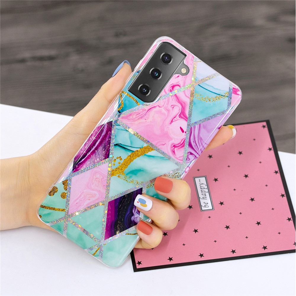 For Samsung Galaxy S21 Case Marble Pattern Printing IMD Design TPU Cover - Triangle and Rhombus-5