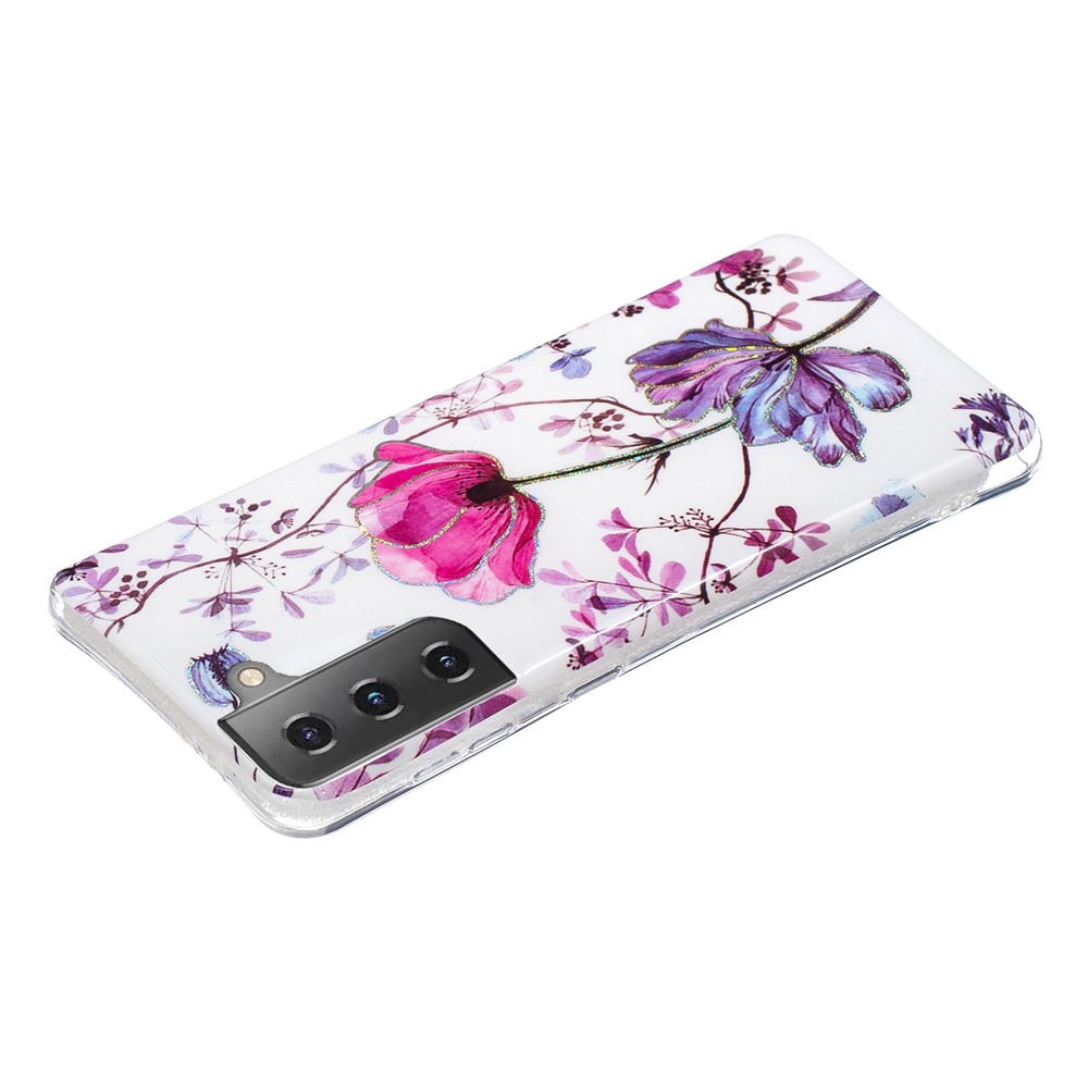 Para Samsung Galaxy S21 4G/5G Case Padrão de Mármore Impressão IMD Design TPU Cover - Lótus