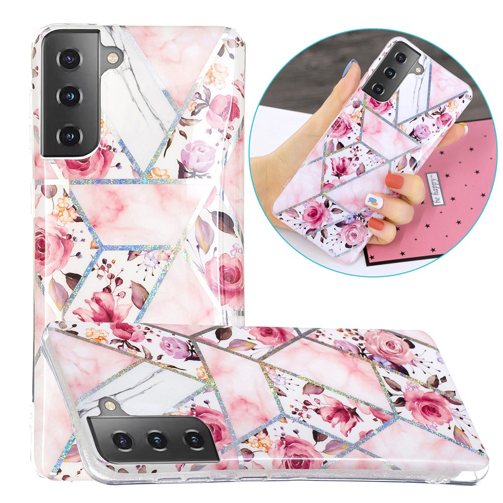 For Samsung Galaxy S21 Case Marble Pattern Printing IMD Design TPU Cover - Rose-1