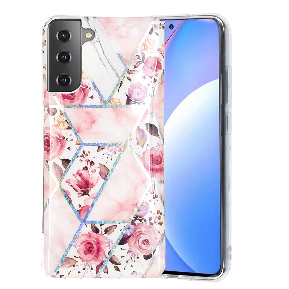 For Samsung Galaxy S21 Case Marble Pattern Printing IMD Design TPU Cover - Rose-2