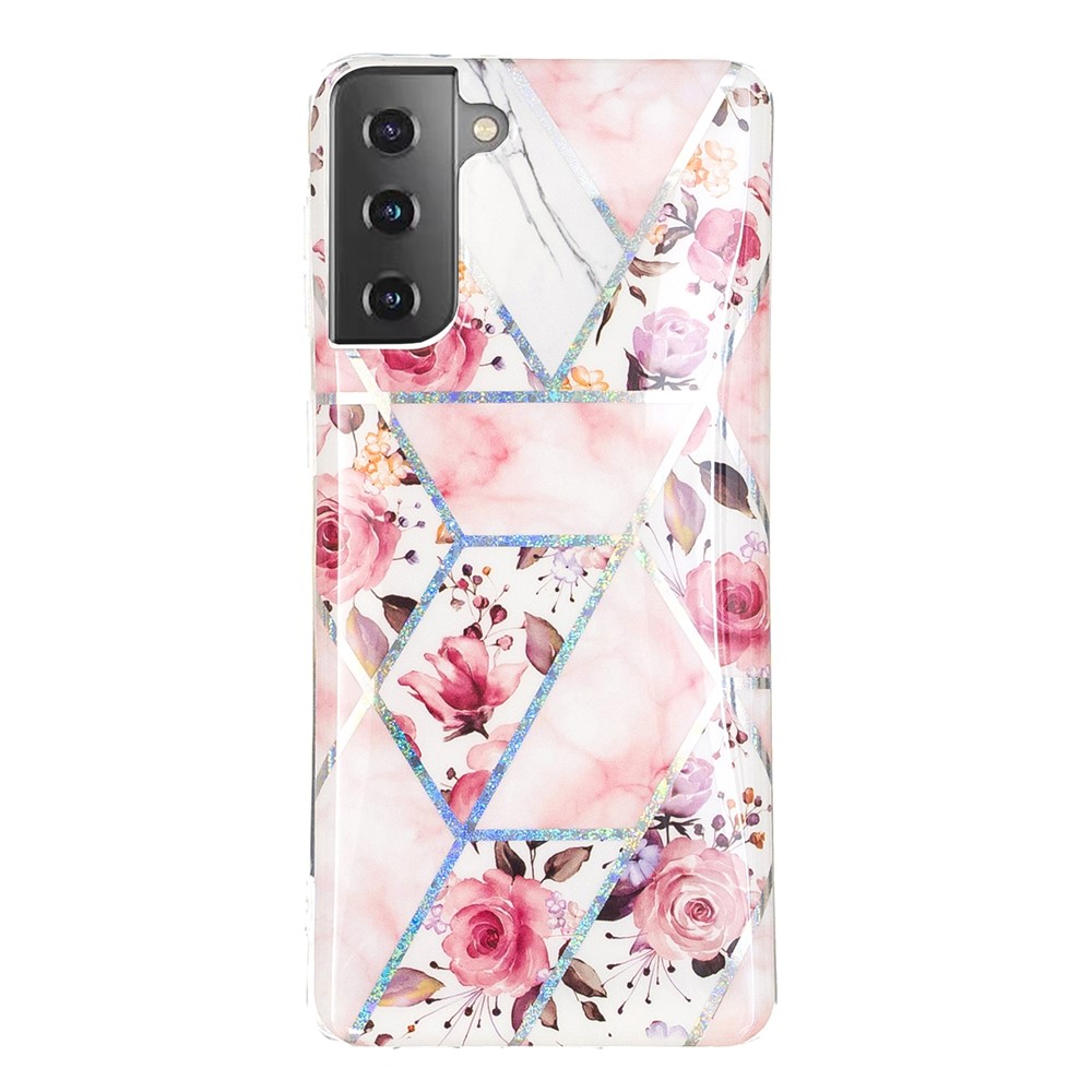 For Samsung Galaxy S21 Case Marble Pattern Printing IMD Design TPU Cover - Rose-3