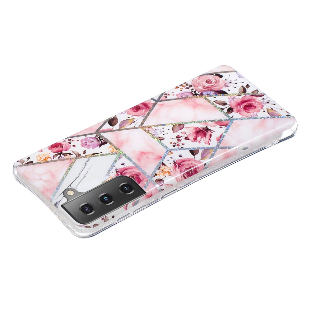For Samsung Galaxy S21 Case Marble Pattern Printing IMD Design TPU Cover - Rose-4