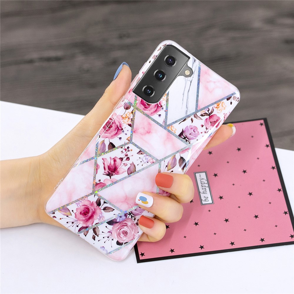 For Samsung Galaxy S21 Case Marble Pattern Printing IMD Design TPU Cover - Rose-5