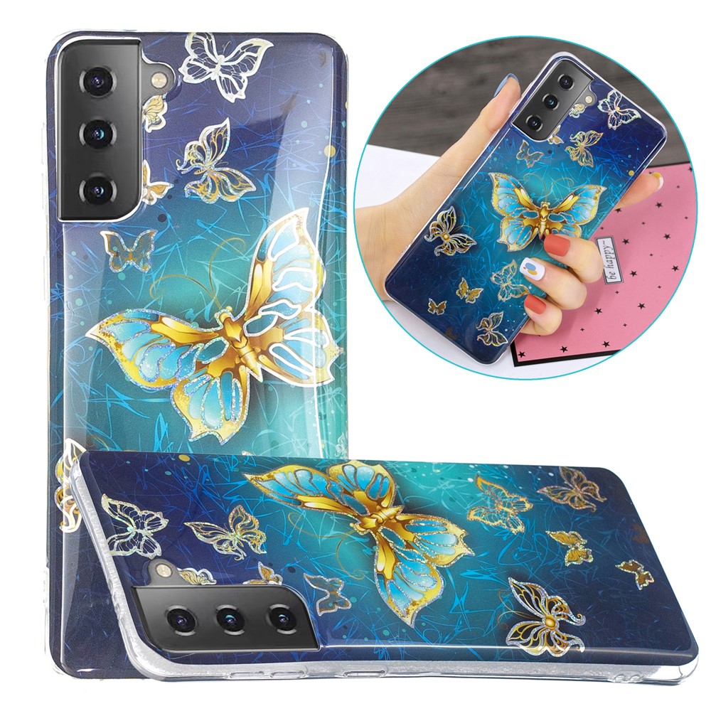 For Samsung Galaxy S21 Case Marble Pattern Printing IMD Design TPU Cover - Butterfly-1
