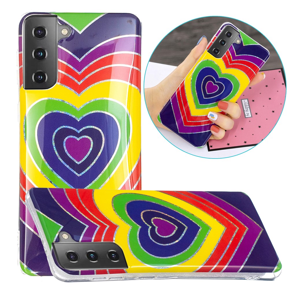 For Samsung Galaxy S21 Case Marble Pattern Printing IMD Design TPU Cover - Heart-1