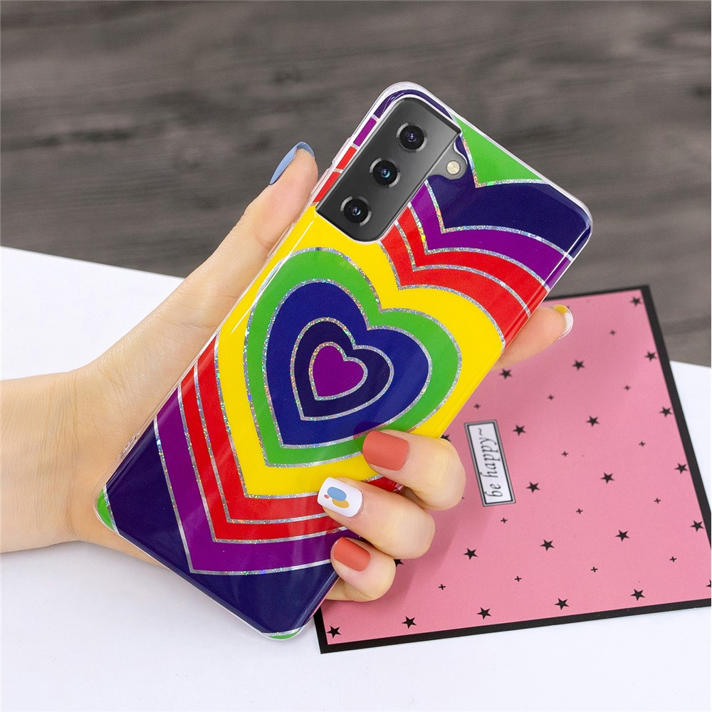 For Samsung Galaxy S21 Case Marble Pattern Printing IMD Design TPU Cover - Heart-5