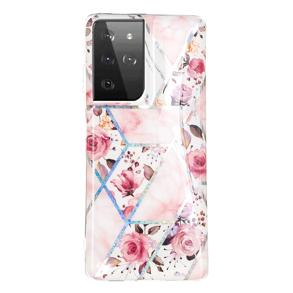 IMD Design Case for Samsung Galaxy S21 Ultra Marble Pattern Printing TPU Cover - Rose-2