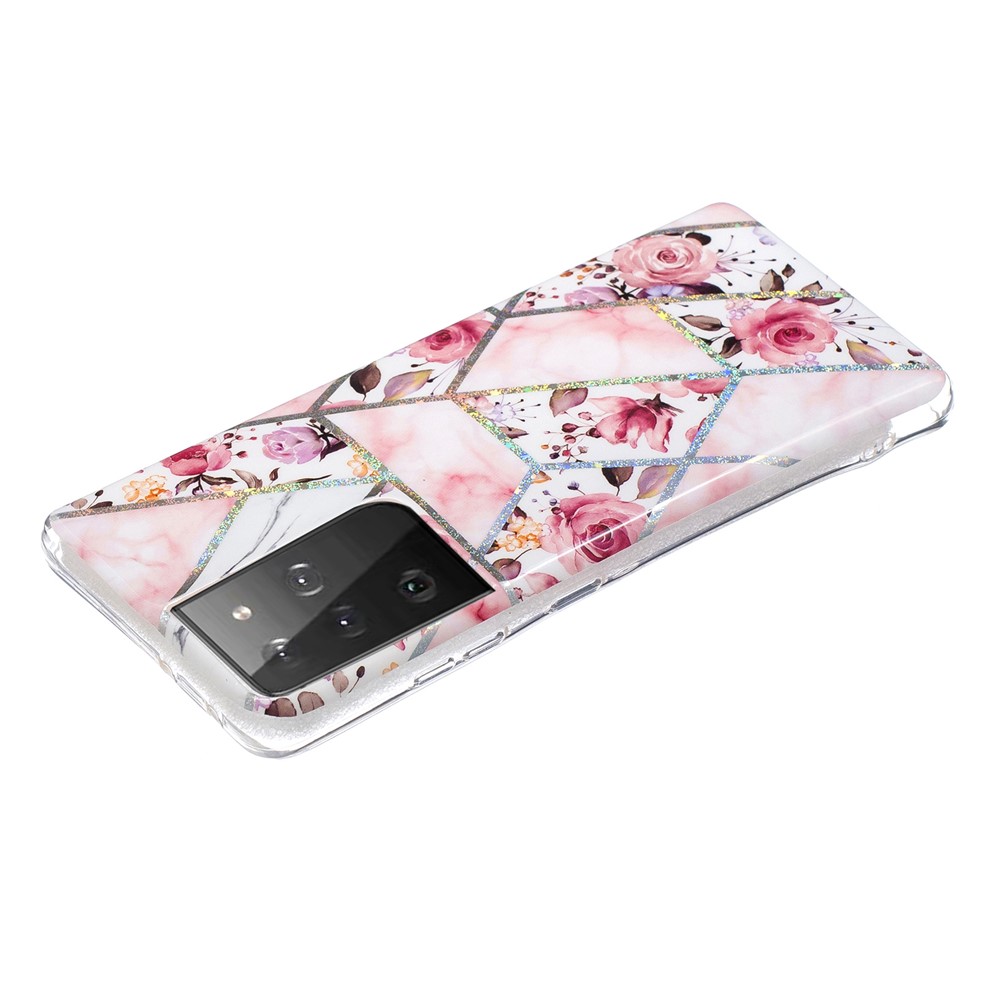 IMD Design Case for Samsung Galaxy S21 Ultra Marble Pattern Printing TPU Cover - Rose-3