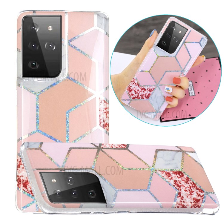 IMD Design Case for Samsung Galaxy S21 Ultra 5G 5G Marble Pattern Printing TPU Cover - Rhombus-1