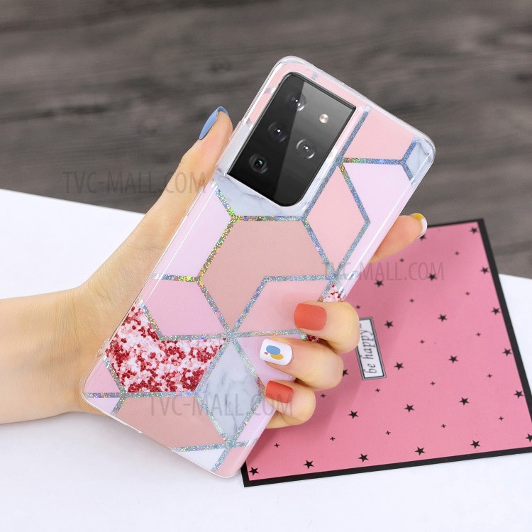 IMD Design Case for Samsung Galaxy S21 Ultra 5G 5G Marble Pattern Printing TPU Cover - Rhombus-4