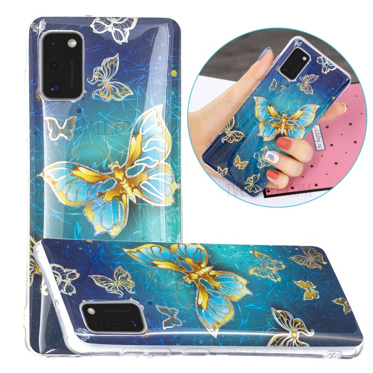 Marble Pattern Printing IMD Protector Case for Samsung Galaxy A41 (Global Version) TPU Cover - Butterfly-1