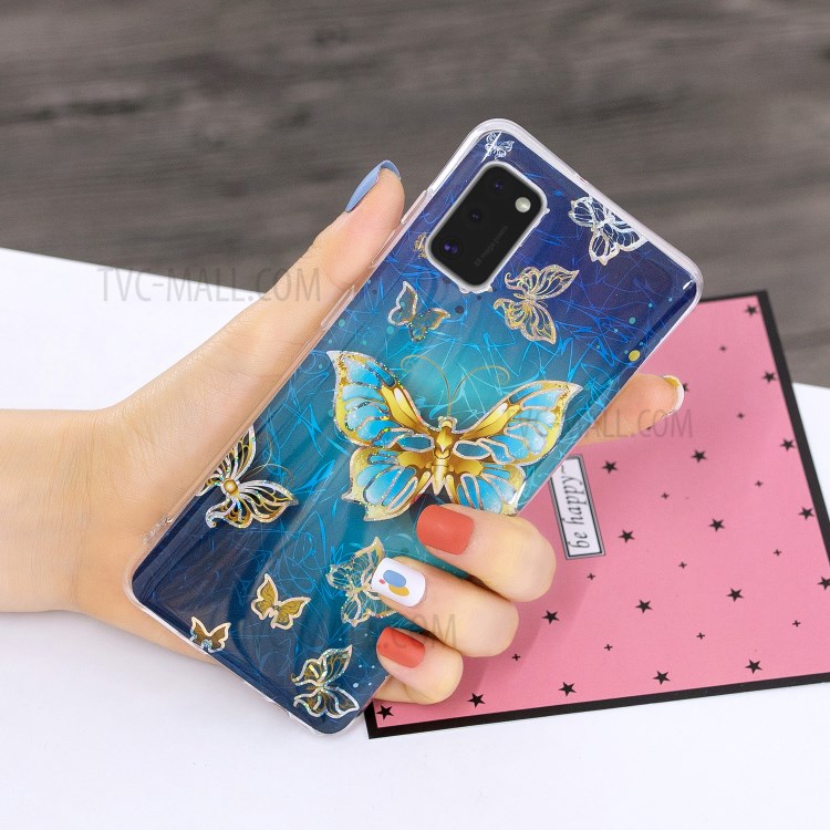 Marble Pattern Printing IMD Protector Case for Samsung Galaxy A41 (Global Version) TPU Cover - Butterfly-5