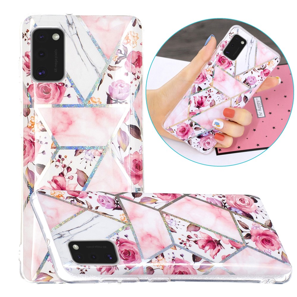 Marble Pattern Printing IMD Protector Case for Samsung Galaxy A41 (Global Version) TPU Cover - Rose-1