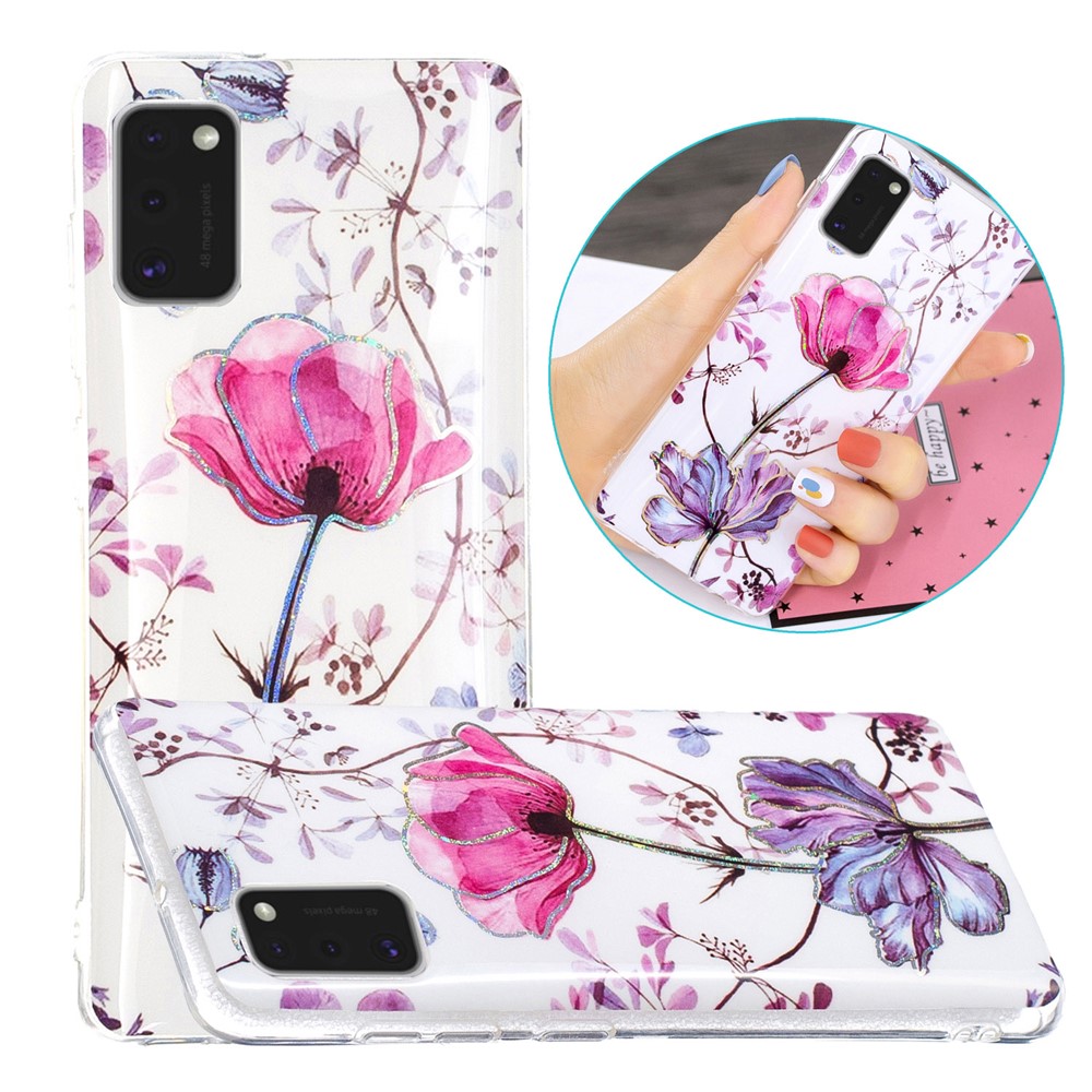 Marble Pattern Printing IMD Protector Case for Samsung Galaxy A41 (Global Version) TPU Cover - Lotus-1