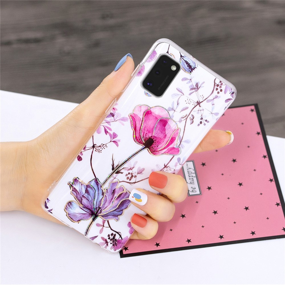 Marble Pattern Printing IMD Protector Case for Samsung Galaxy A41 (Global Version) TPU Cover - Lotus-5