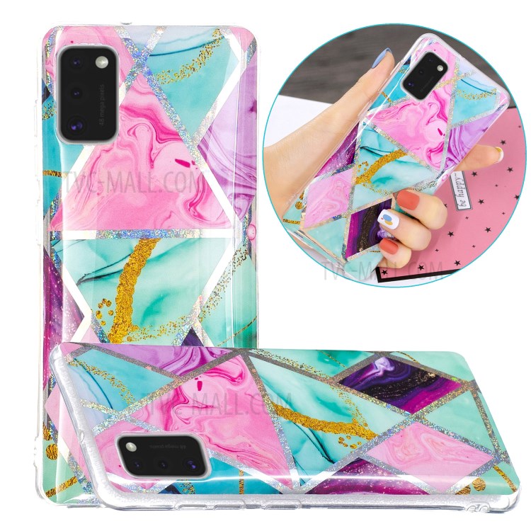 Marble Pattern Printing IMD Protector Case for Samsung Galaxy A41 (Global Version) TPU Cover - Triangle and Rhombus-1