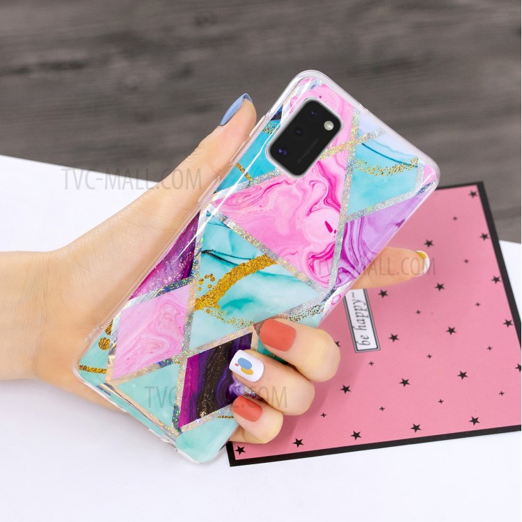 Marble Pattern Printing IMD Protector Case for Samsung Galaxy A41 (Global Version) TPU Cover - Triangle and Rhombus-5