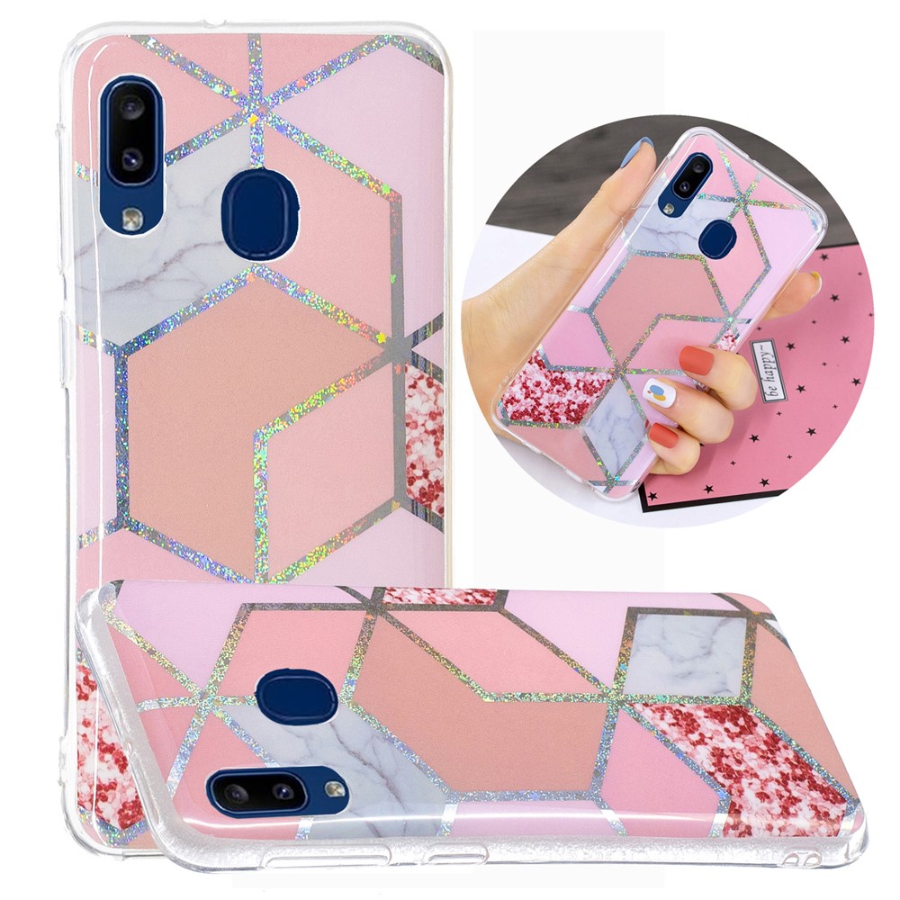 IMD Marble Pattern Printing for Samsung Galaxy A20e Case TPU Cover - Pink/Rhombus-1