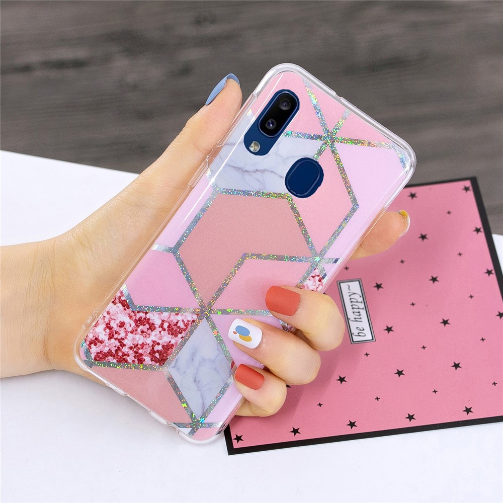 IMD Marble Pattern Printing for Samsung Galaxy A20e Case TPU Cover - Pink/Rhombus-5